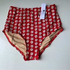 Kingdom & State Retro High Waist Bikini Bottom red floral NEW XS